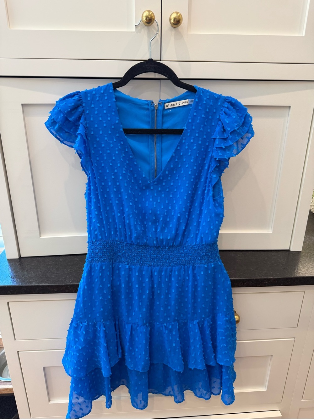 Alice + Olivia Royal Blue Ruffle Dot Mini Dress